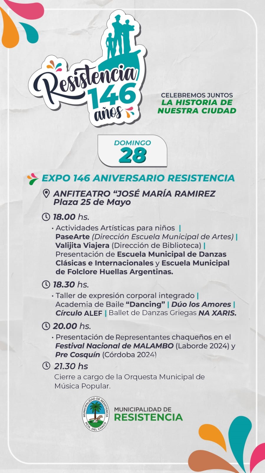 La Municipalidad de Resistencia invita a la Expo 146 aniversario en la Plaza 25 de Mayo