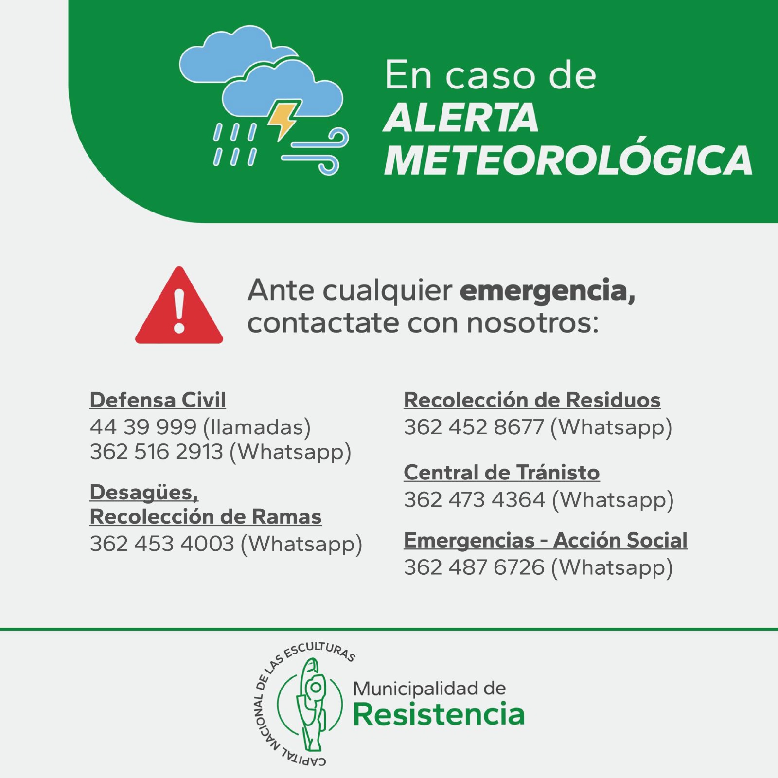 Líneas de comunicación para servicios ante tormentas en Resistencia