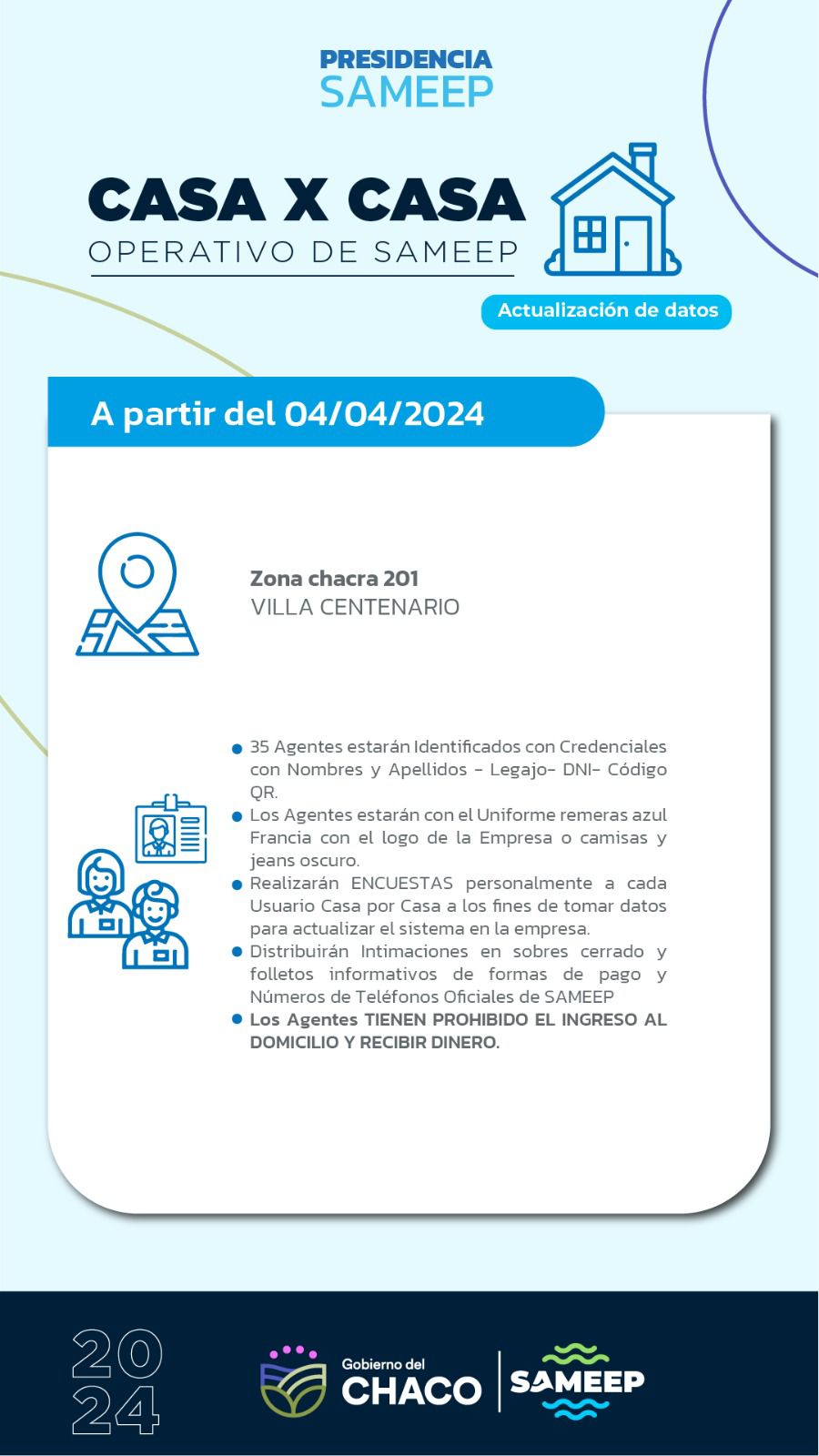 SAMEEP: El jueves 4 de abril comienza un nuevo operativo del Programa «Casa x Casa»