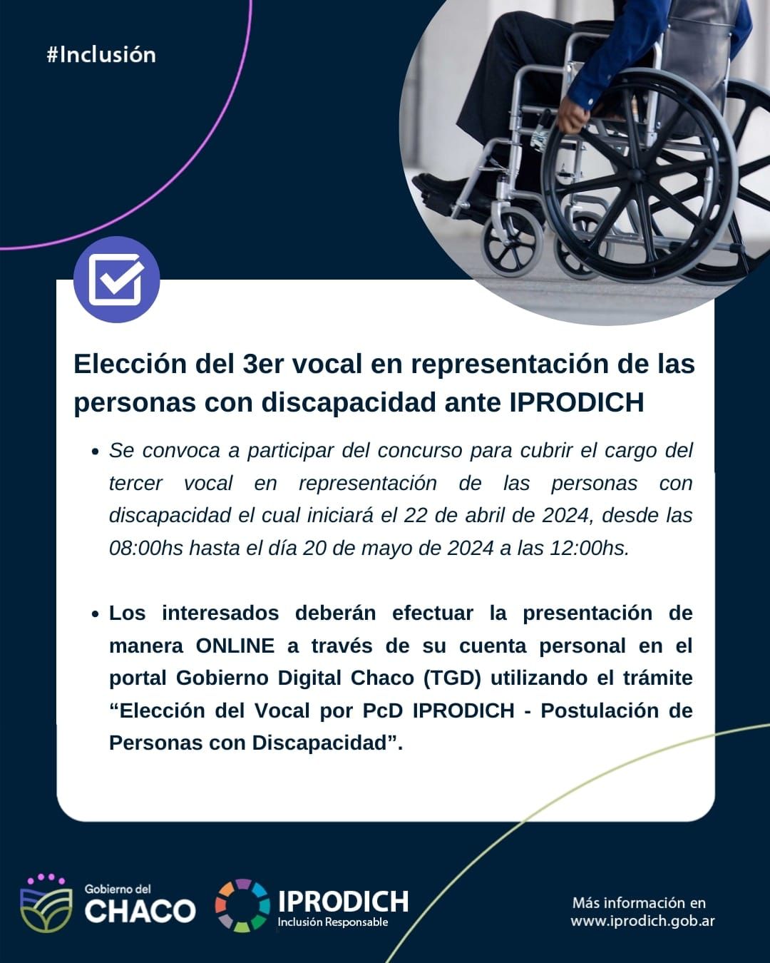 Elección del Tercer Vocal en representación de las personas con discapacidad ante IPRODICH