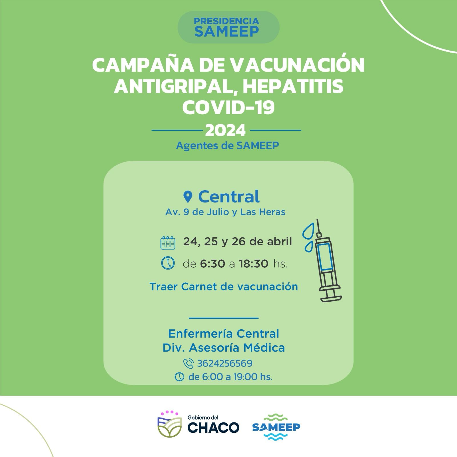 Campaña Antigripal 2024: SAMEEP pone a disposición de sus agentes postas de vacunación