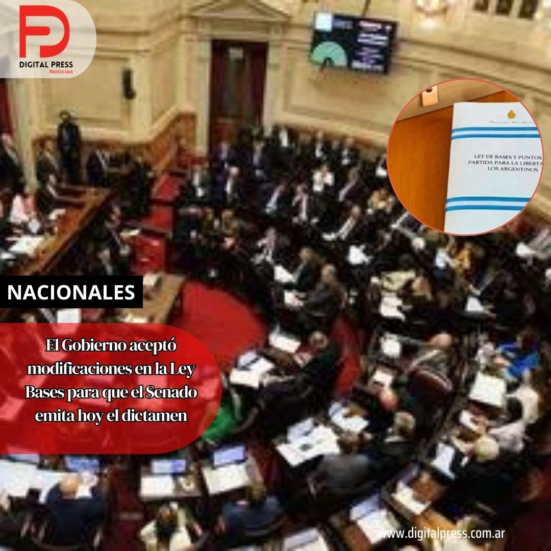 El gobierno aceptó modificaciones en la ley Bases para que el senado emita hoy el dictamen