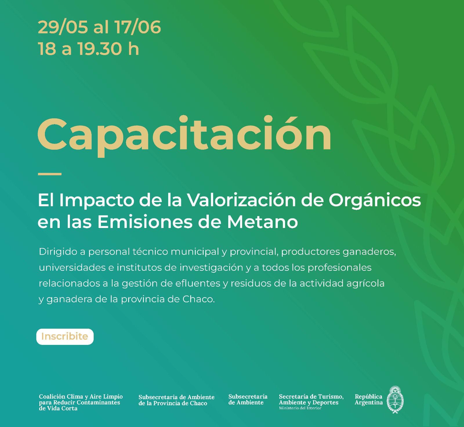 El gobierno del Chaco invita a una capacitación sobre Gestión de Residuos Generados en Procesos de Actividades Agrícolas y Ganaderas