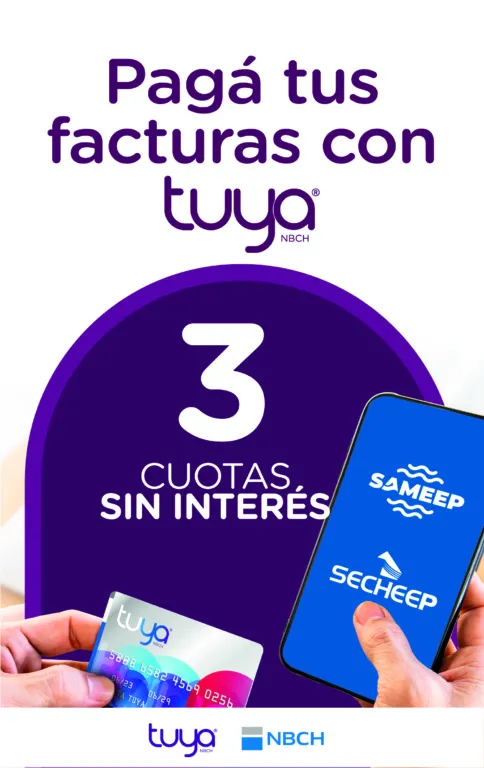 Tarjeta Tuya mantiene las cuotas sin interés para pagar facturas de Sameep y Secheep