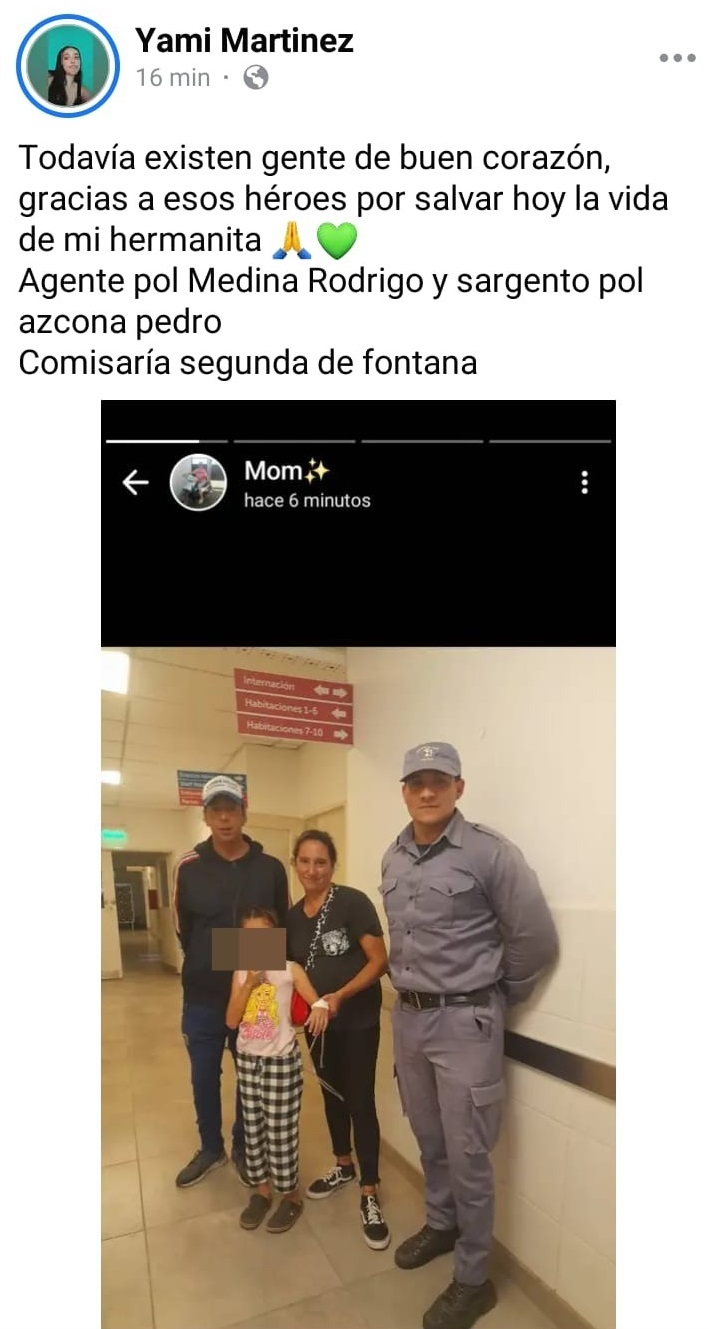 Fontana: policías logran asistir a una niña en situación de emergencia