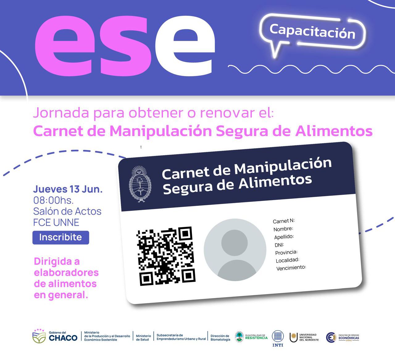 Emprendedores: Jornada de capacitación para obtener el carnet de «manipulación segura de alimentos»