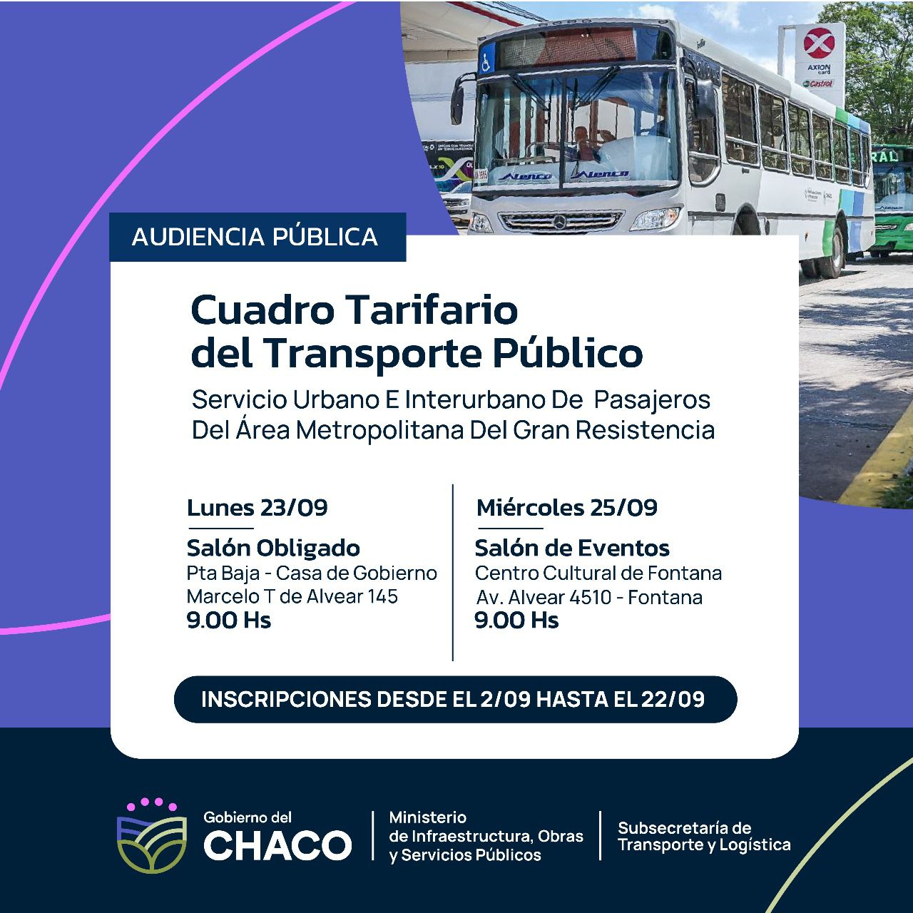 Área Metropolitana: Convocatoria a Audiencias Públicas para la determinación del nuevo cuadro  tarifario del Transporte Público
