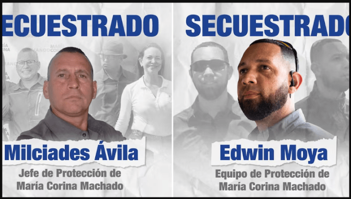 La dictadura de Maduro secuestró a dos miembros del equipo de seguridad de María Corina Machado