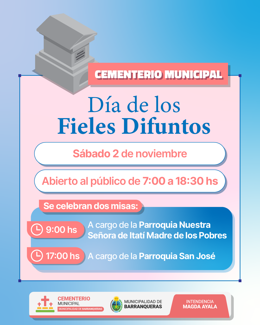 Día de los fieles difuntos: habrá dos Misa en el Cementerio local