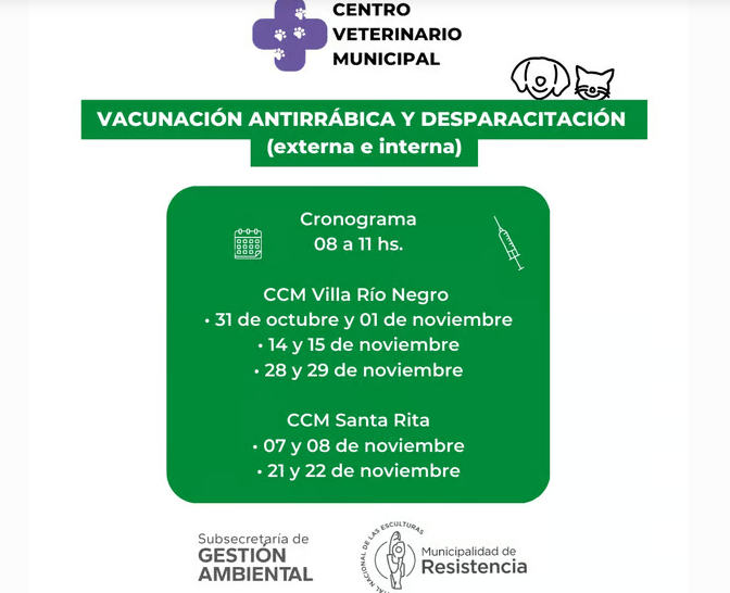 Cronograma de vacunación y desparasitación de mascotas en centros comunitarios municipales