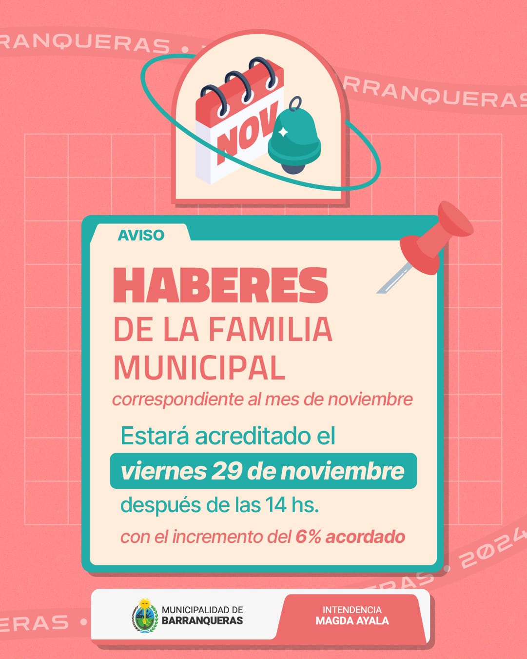 Con un nuevo incremento, cobran hoy  29 los trabajadores municipales de Barranqueras