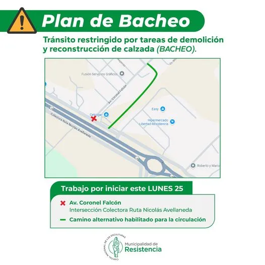 Tránsito restringido y demoras en la colectora de la Autovía por trabajos del Plan de Bacheo
