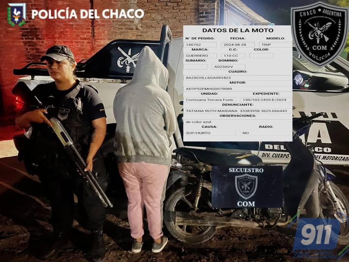 Resistencia: Una mujer fue detenida con una moto robada