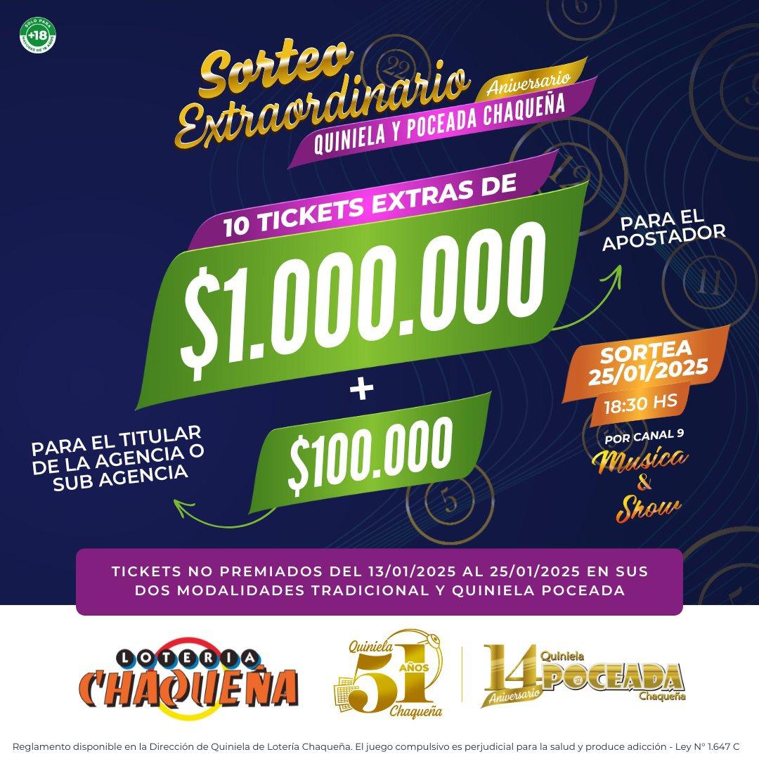 Por los 51 años de la Quiniela oficial y 14° de la Poceada, Lotería Chaqueña sorteará más de 10 millones de pesos