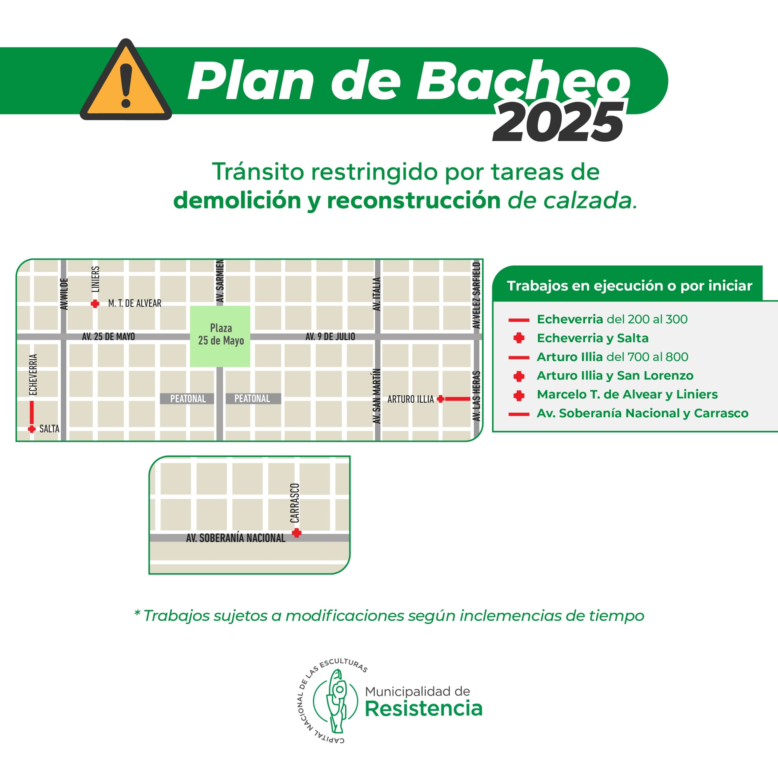 Bacheo 2025: Informan donde siguen los trabajos esta semana