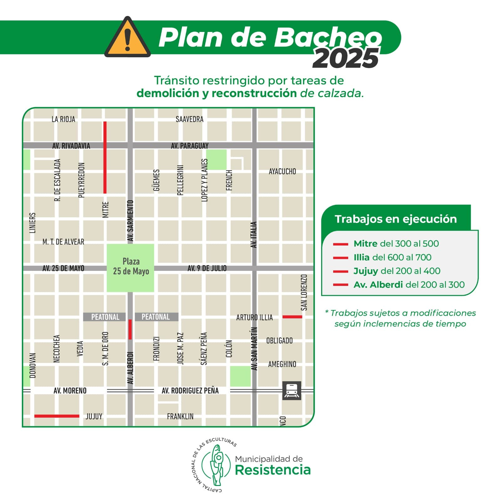 Bacheo 2025: ¿Dónde se trabaja esta semana?