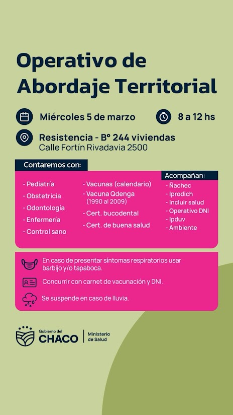 Salud: Operativos de Abordaje Territorial en Resistencia y en Colonia Aborigen