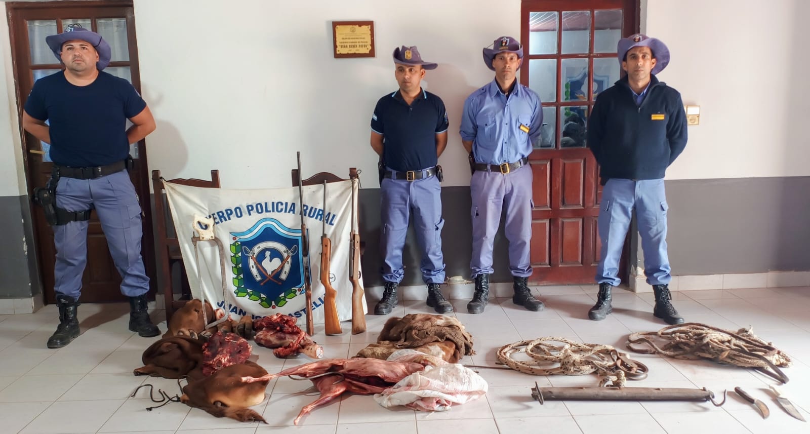 Efectivos Rurales decomisaron 170 kilos de carne faenada, secuestraron armas, vehículos y detuvieron a 6 personas