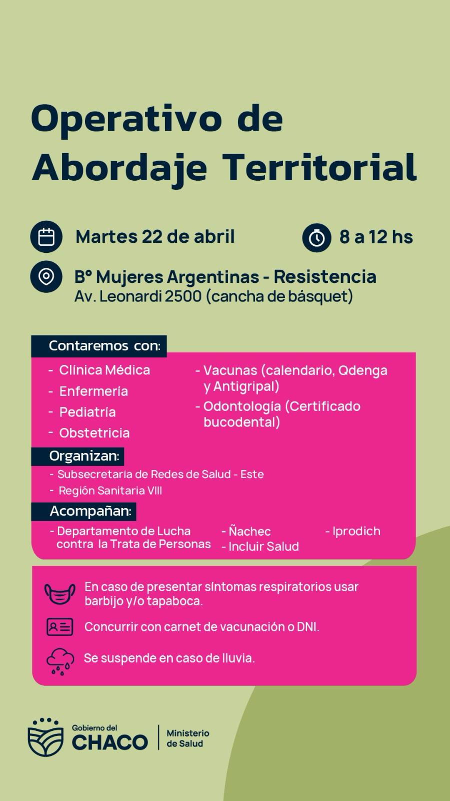 Salud: nuevos operativos de Abordaje Territorial