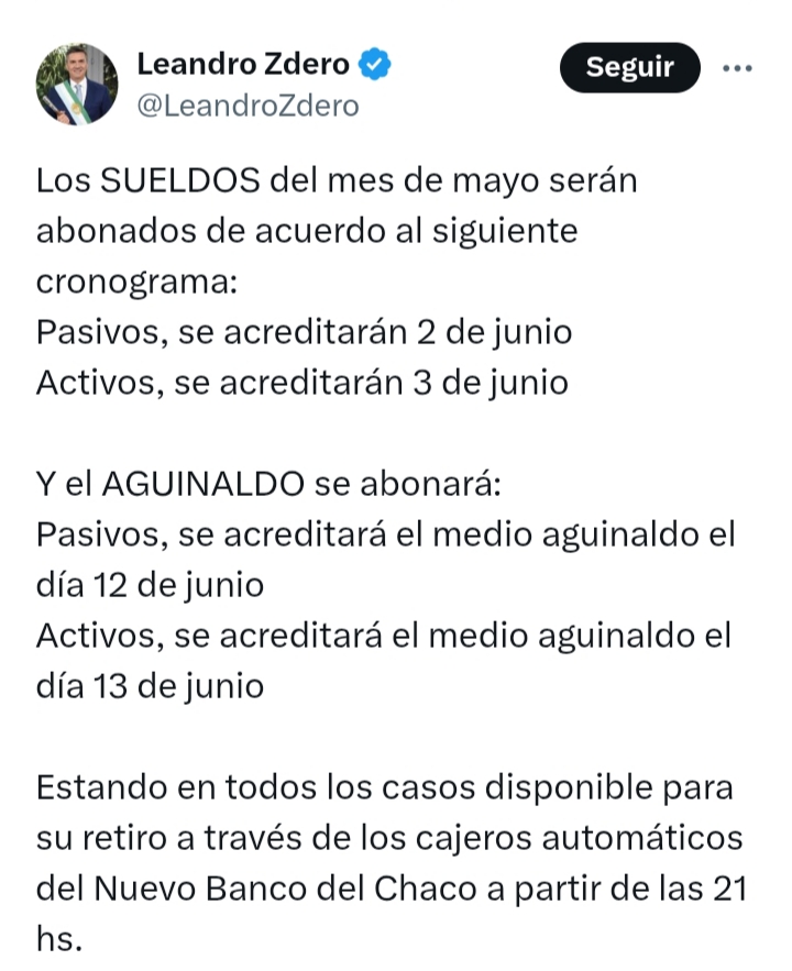 El Gobernador Zdero anunció el cronograma de sueldos y el aguinaldo para la administración pública