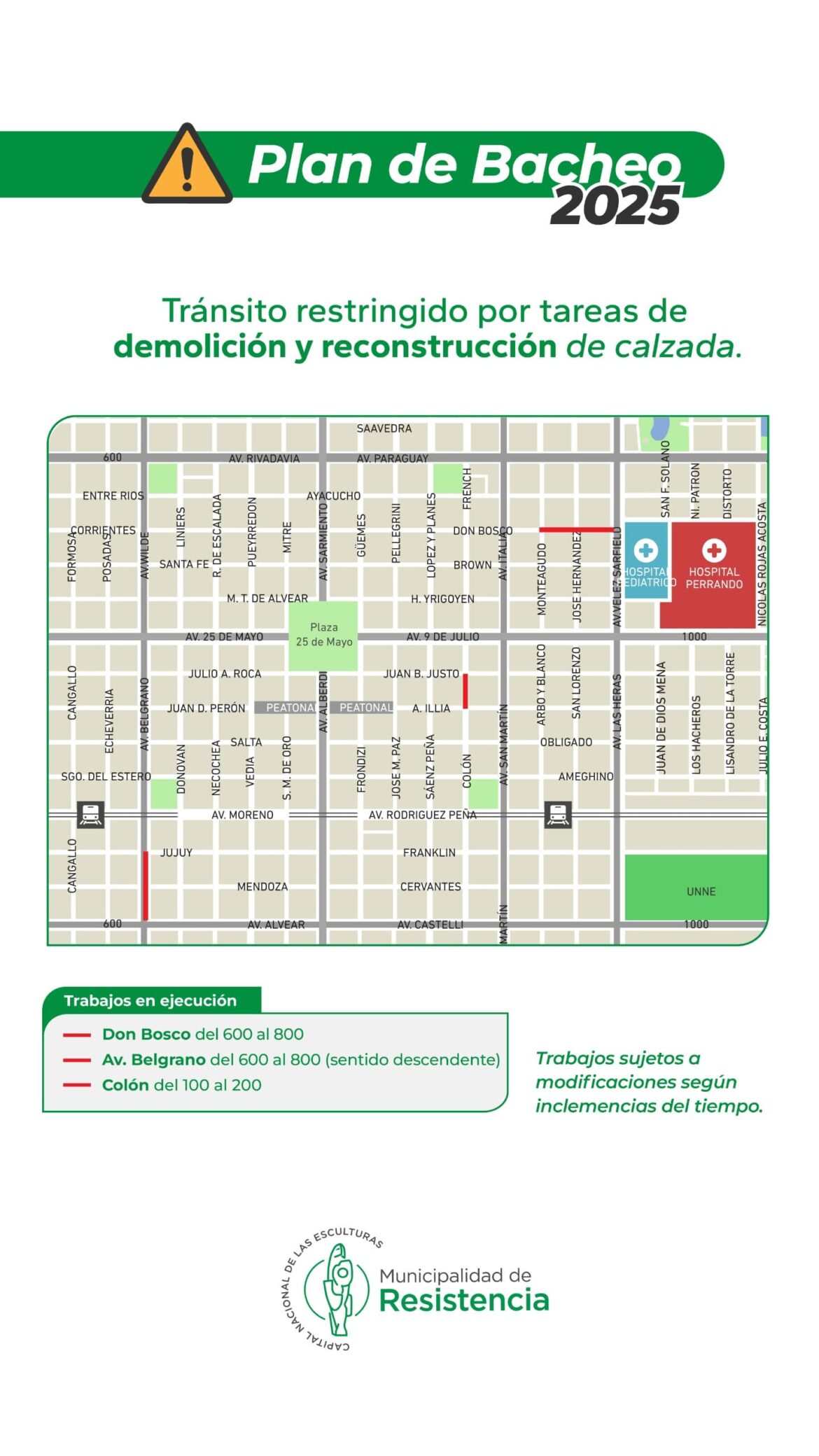 Bacheo 2025: donde continuarán los trabajos esta semana