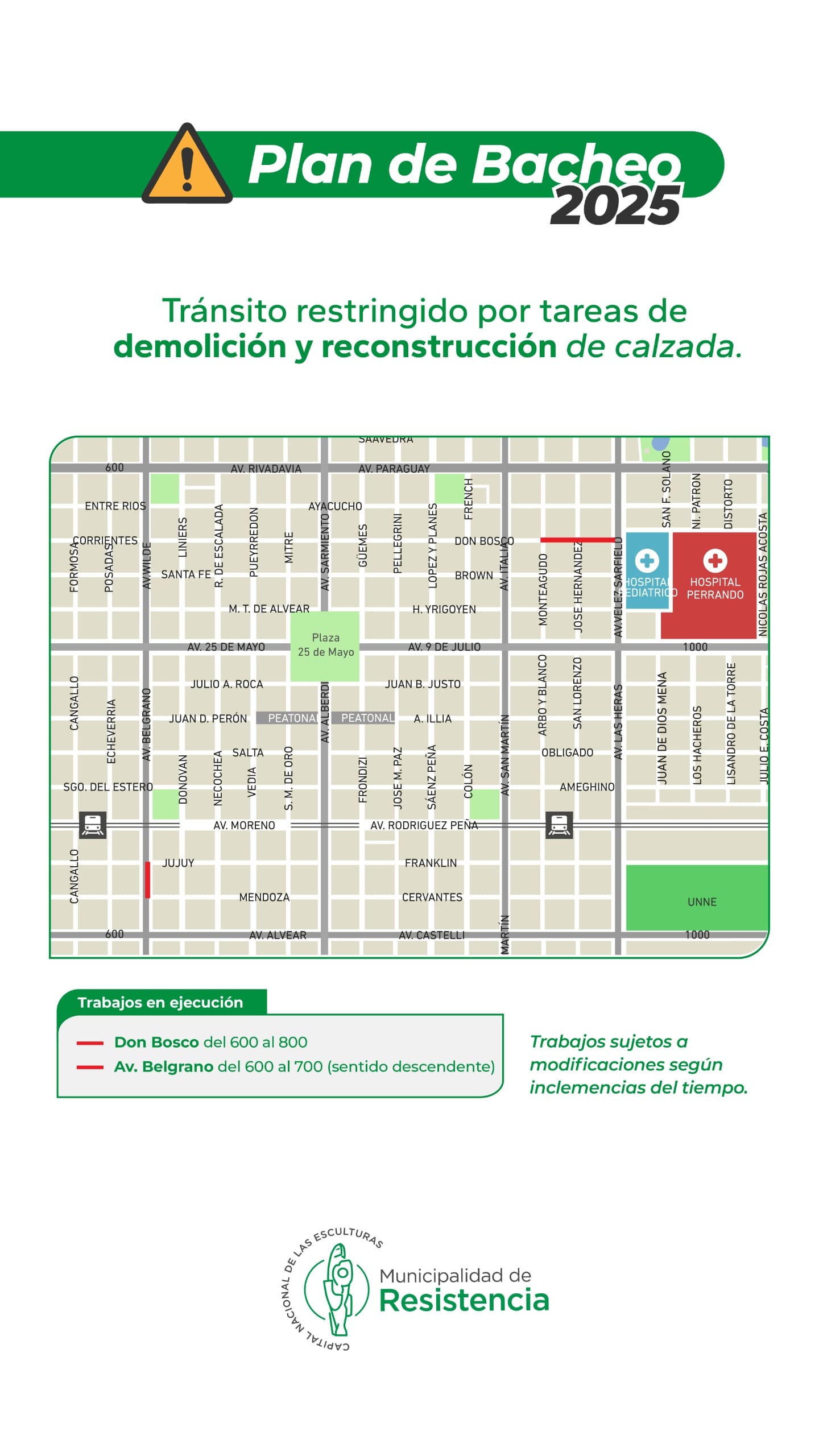 Bacheo en Resistencia: donde habrá trabajos esta semana
