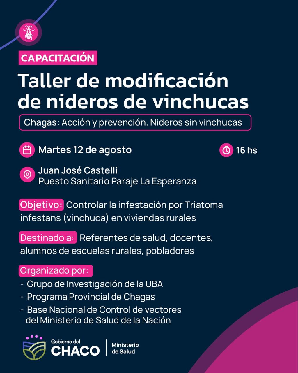 Castelli: Salud capacitará a la comunidad sobre tratamiento y prevención de vinchucas