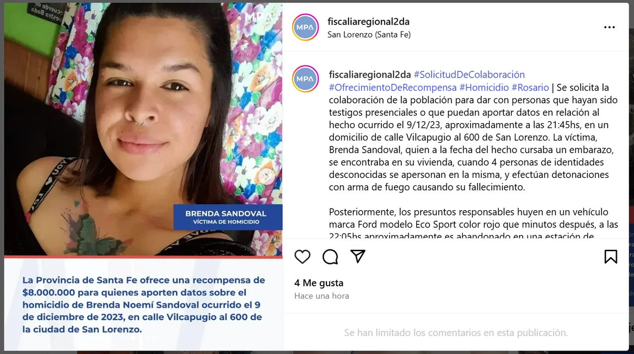 Ofrecen recompensa para quien aporte datos por el crimen de Brenda Sandoval en Santa Fe
