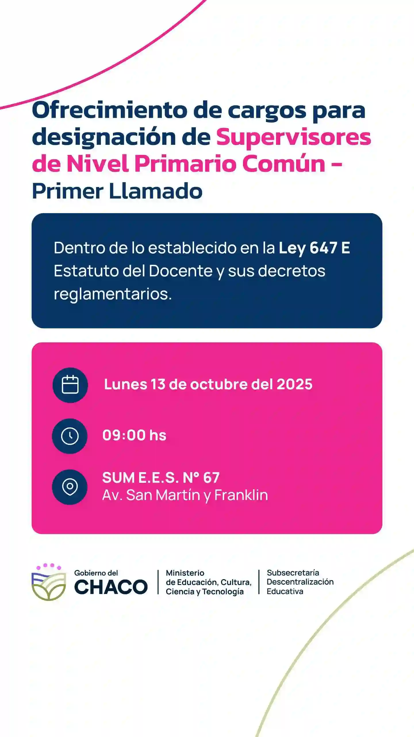 Educación: este lunes se realizan los actos de designación de cargos de supervisores